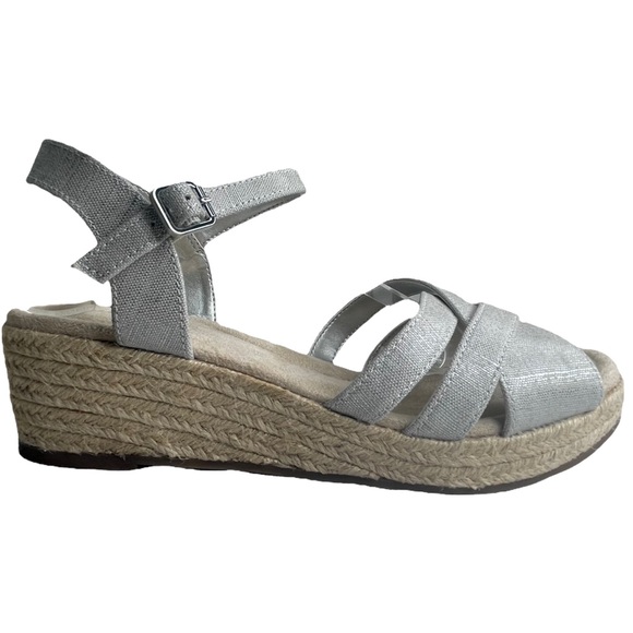 Lands End Womans Platform Wedge Espadrille Strappy Sandal Silver Metallic US 8.5 - Picture 4 of 15